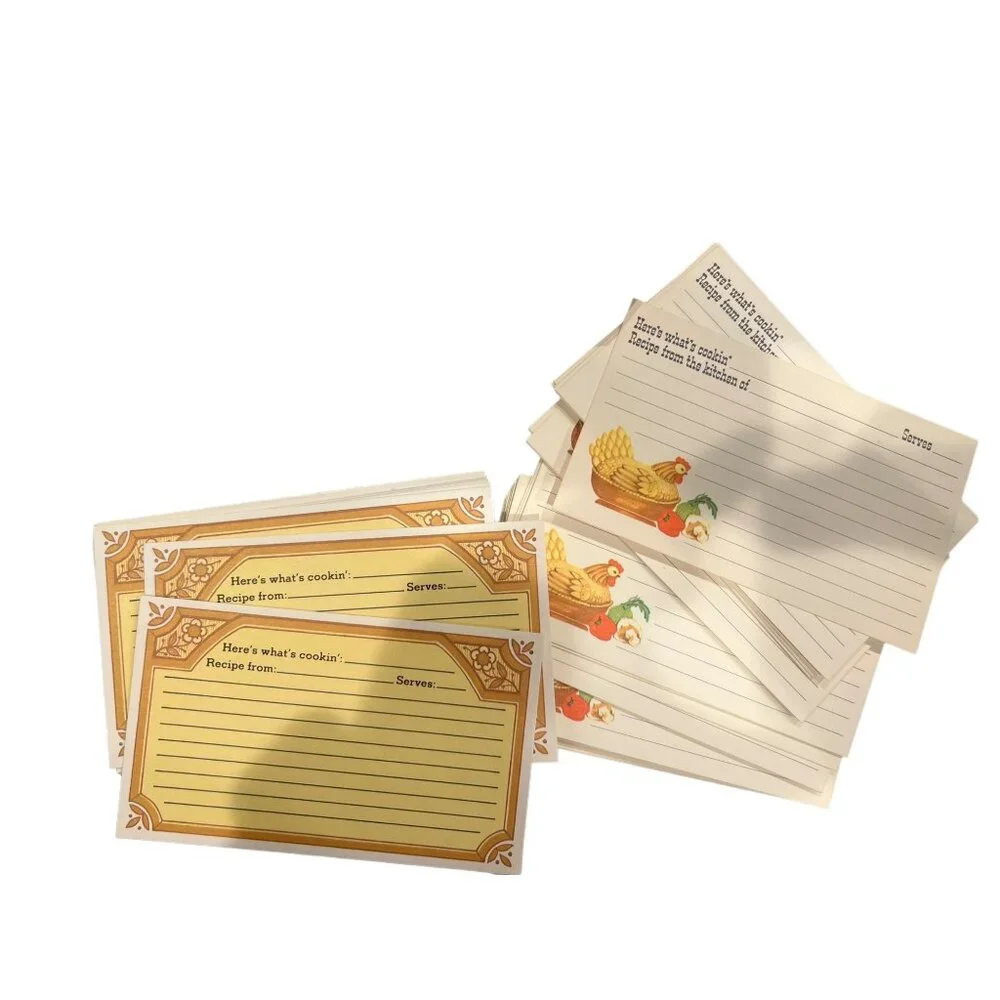 VTG New Here's What's Cooking W Chickens Mixed W Others Recipe Index Cards W Box